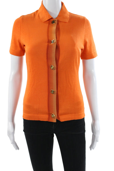 Salvatore Ferragamo Womens Polo Orange Collared Short Sleeve Cotton Size XS