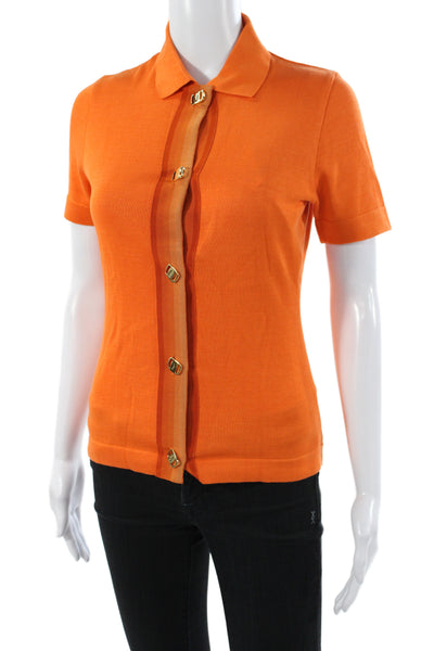 Salvatore Ferragamo Womens Polo Orange Collared Short Sleeve Cotton Size XS