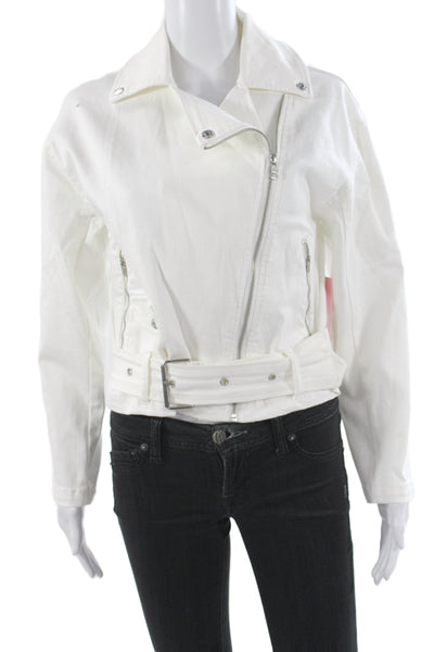 Juicy Couture Womens Biker Jacket White Buckle Long Sleeve Size XS