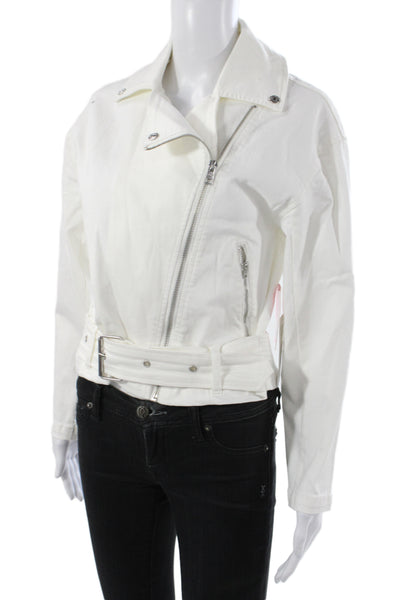 Juicy Couture Womens Biker Jacket White Buckle Long Sleeve Size XS