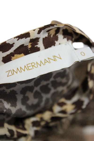 Zimmermann Womens Silk Animal Print Tunic Blouse V Neck Sleeveless Tie Size 0