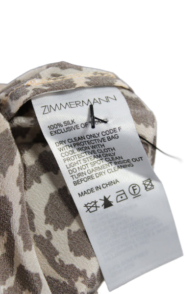 Zimmermann Womens Silk Animal Print Tunic Blouse V Neck Sleeveless Tie Size 0