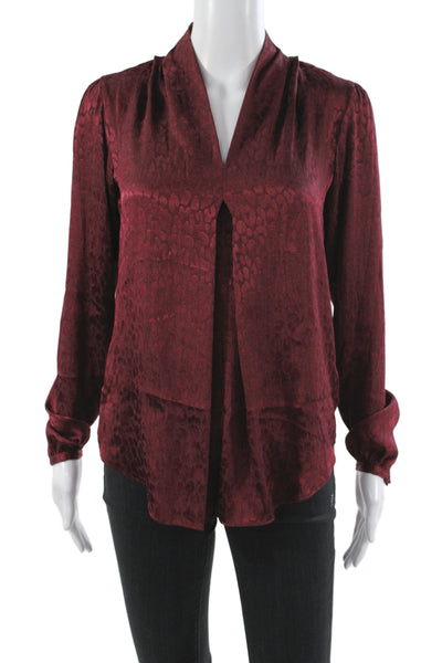 Michael Michael Kors Women Red Animal Print V-Neck Tunic Long Sleeve Size XS