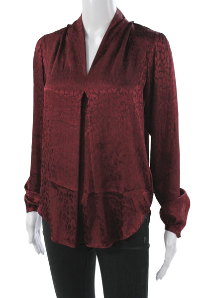 Michael Michael Kors Women Red Animal Print V-Neck Tunic Long Sleeve Size XS