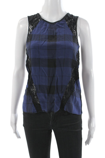 Parker Womens Silk Plaid Sleeveless Tank Blue Size XS