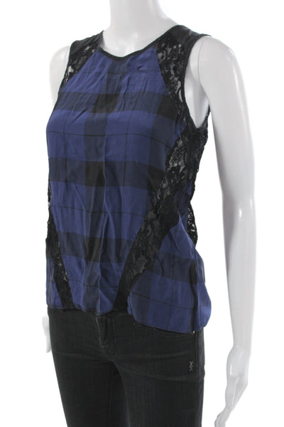 Parker Womens Silk Plaid Sleeveless Tank Blue Size XS