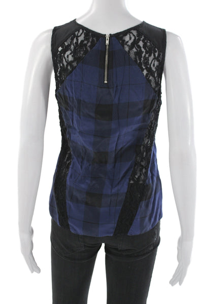 Parker Womens Silk Plaid Sleeveless Tank Blue Size XS