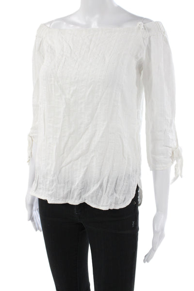 Bailey 44 Womens White Striped Off the Shoulder 3/4 Sleeve Blouse Size S