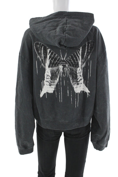 Allsaints Womens Pullover Hoodie Gray Organic Cotton Butterfly Size M