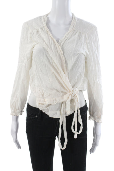 Velvet by Graham & Spencer Women Cropped Polka Dot V Neck Blouse White Size M