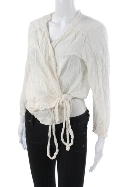 Velvet by Graham & Spencer Women Cropped Polka Dot V Neck Blouse White Size M