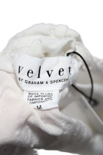Velvet by Graham & Spencer Women Cropped Polka Dot V Neck Blouse White Size M