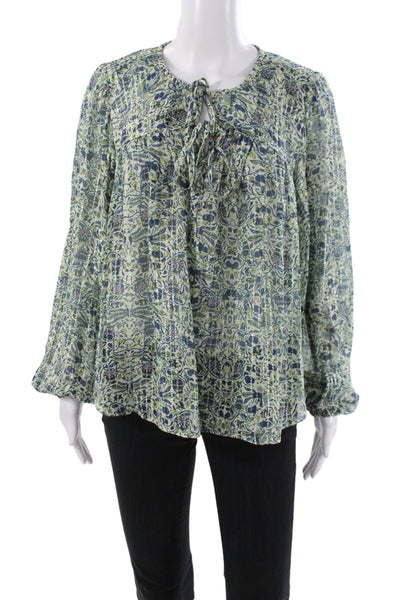 Isabel Marant Women Paisley Silk Tunic Blouse Blue Long Sleeve Size 36