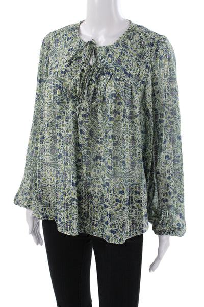 Isabel Marant Women Paisley Silk Tunic Blouse Blue Long Sleeve Size 36