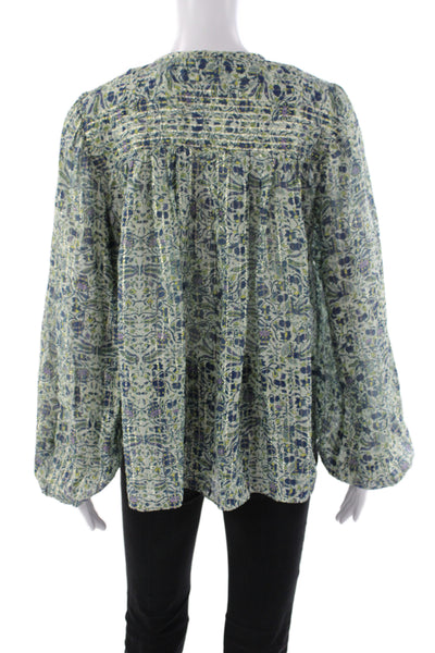 Isabel Marant Women Paisley Silk Tunic Blouse Blue Long Sleeve Size 36