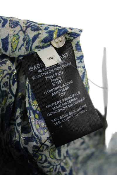 Isabel Marant Women Paisley Silk Tunic Blouse Blue Long Sleeve Size 36