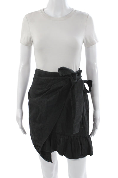 Goen J Womens Black Linen Herringbone Tie Knee Length Mini Skirt Size 6