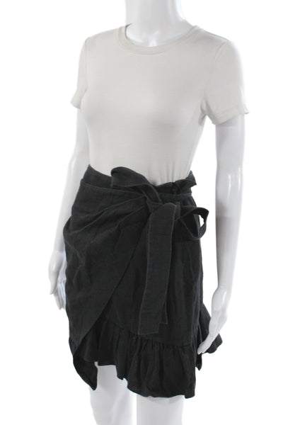 Goen J Womens Black Linen Herringbone Tie Knee Length Mini Skirt Size 6