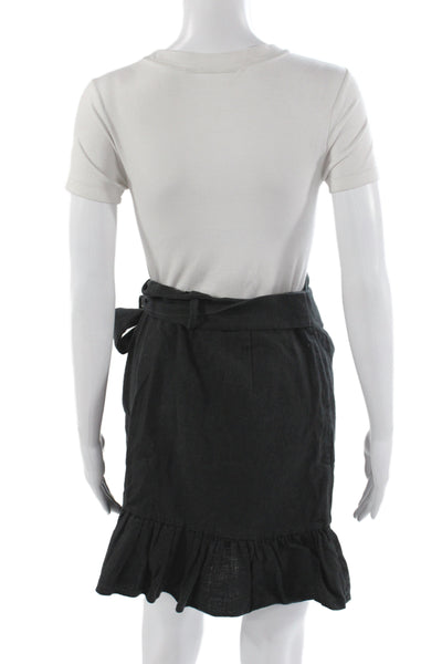 Goen J Womens Black Linen Herringbone Tie Knee Length Mini Skirt Size 6