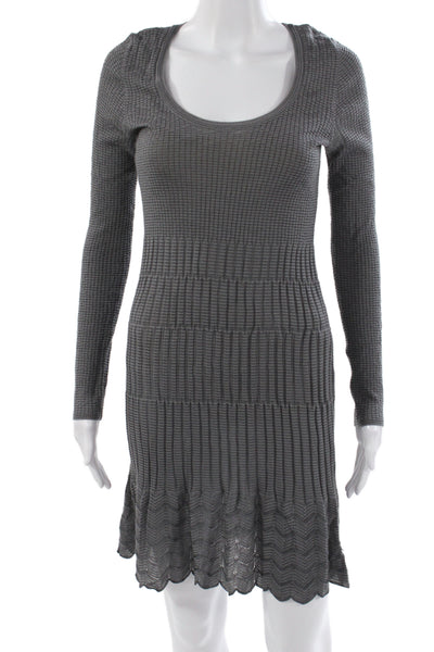 M Missoni Womens Sweater Dress Gray Striped Long Sleeve Scoop Neck Size 42