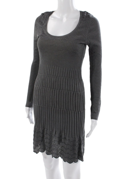 M Missoni Womens Sweater Dress Gray Striped Long Sleeve Scoop Neck Size 42