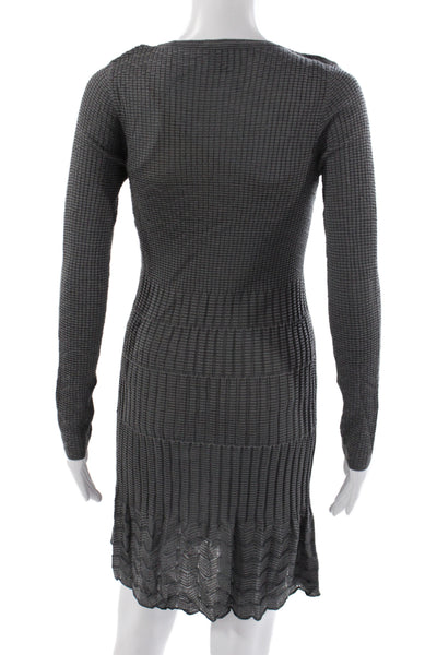 M Missoni Womens Sweater Dress Gray Striped Long Sleeve Scoop Neck Size 42