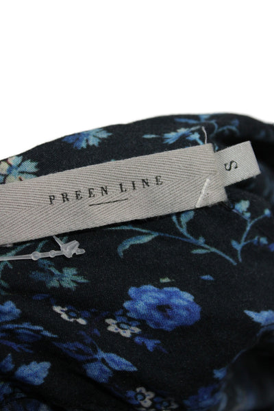 Preen Line Women Silk Blouson Floral V-Neck Short Dress 3/4 Sleeve Black Size S