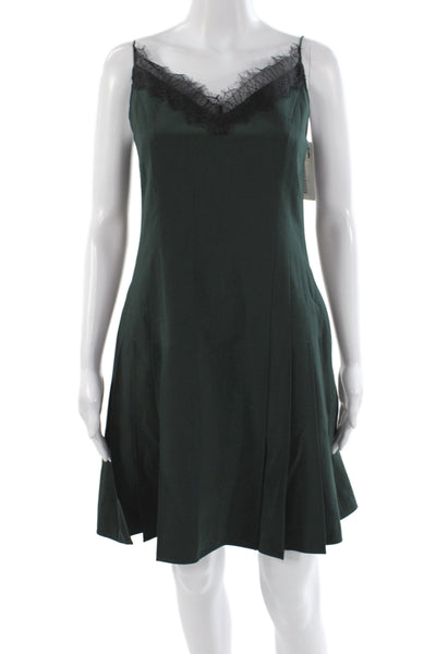 Adeam Women Slip Dress Green V-Neck Knee Length Zip Polyester Size 2