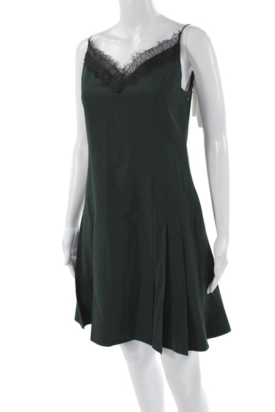Adeam Women Slip Dress Green V-Neck Knee Length Zip Polyester Size 2
