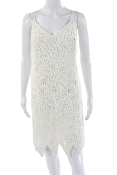 Chloe Kristyn Women White Boho Geometric Cotton Shift Dress V-Neck Size XL