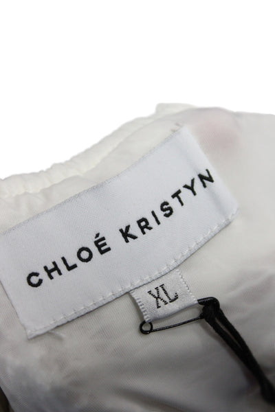 Chloe Kristyn Women White Boho Geometric Cotton Shift Dress V-Neck Size XL