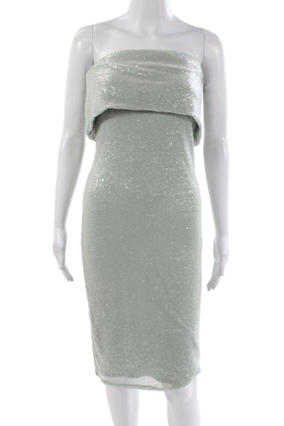 Donna Karan Women Sheath Dress Green Sequin Off the Shoulder Knee Size 2