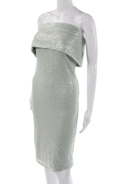 Donna Karan Women Sheath Dress Green Sequin Off the Shoulder Knee Size 2