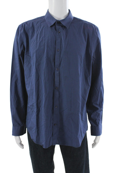 Calvin Klein Mens Blue Striped Cotton Long Sleeve Dress Shirt Size XL