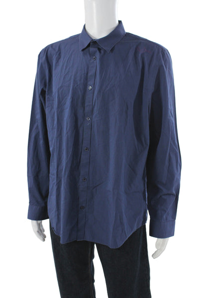 Calvin Klein Mens Blue Striped Cotton Long Sleeve Dress Shirt Size XL