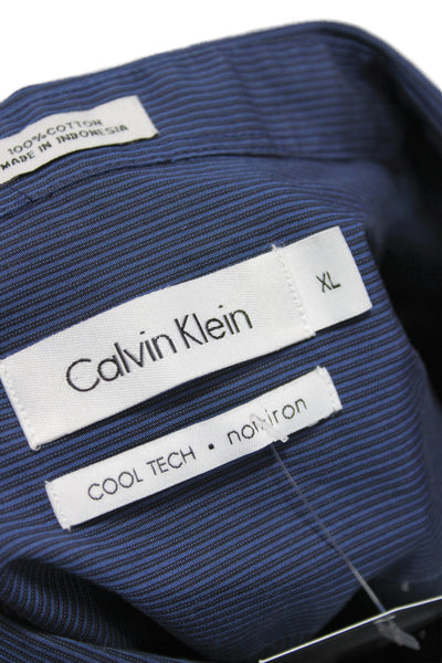 Calvin Klein Mens Blue Striped Cotton Long Sleeve Dress Shirt Size XL