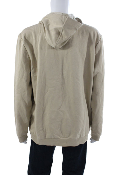 Calvin Klein Mens Pullover Hoodie Beige Cotton Drawstring Crewneck Size XL