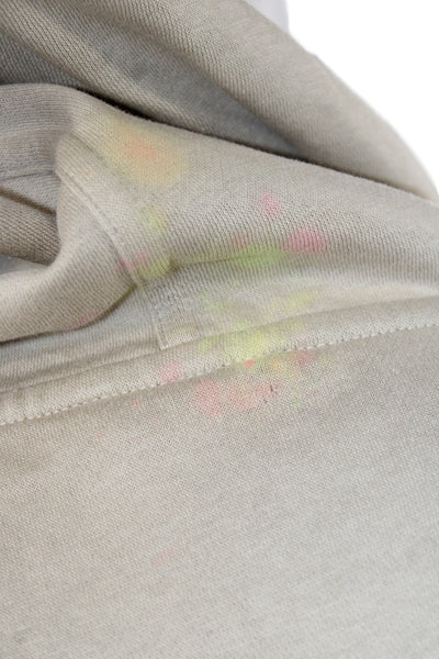 Calvin Klein Mens Pullover Hoodie Beige Cotton Drawstring Crewneck Size XL