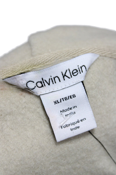 Calvin Klein Mens Pullover Hoodie Beige Cotton Drawstring Crewneck Size XL