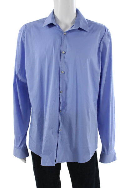 Calvin Klein Mens Classic Solid Blue Dress Shirt Collared Button Cuff Size 17