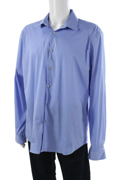 Calvin Klein Mens Classic Solid Blue Dress Shirt Collared Button Cuff Size 17