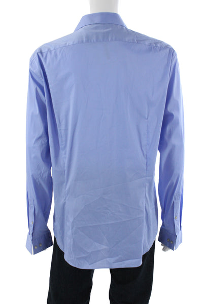 Calvin Klein Mens Classic Solid Blue Dress Shirt Collared Button Cuff Size 17