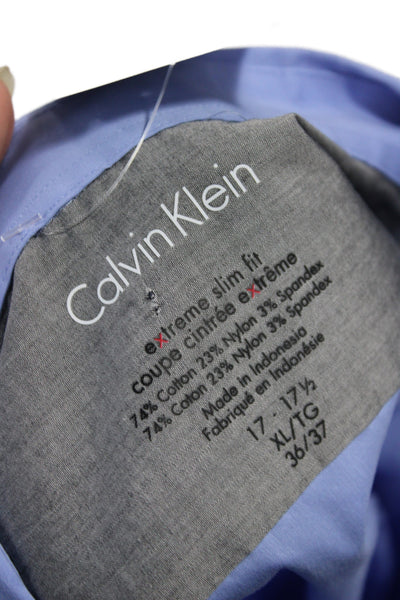 Calvin Klein Mens Classic Solid Blue Dress Shirt Collared Button Cuff Size 17
