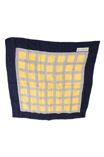 Yves Saint Laurent Womens Silk Vintage Logo Printed Scarf Navy Brown 30"x30"