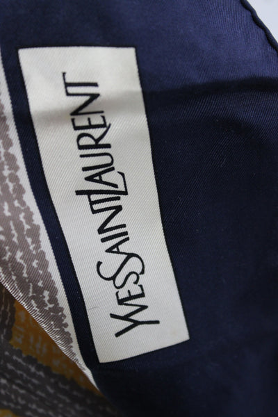 Yves Saint Laurent Womens Silk Vintage Logo Printed Scarf Navy Brown 30"x30"