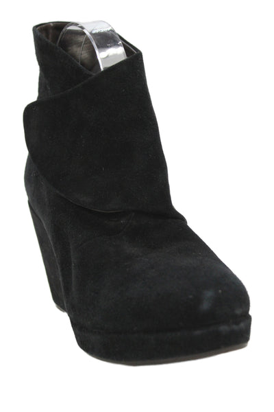 Coclico Womens Suede Round Toe Wedge Ankle Boots Black Size 39 9