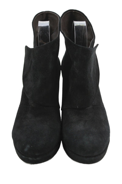 Coclico Womens Suede Round Toe Wedge Ankle Boots Black Size 39 9