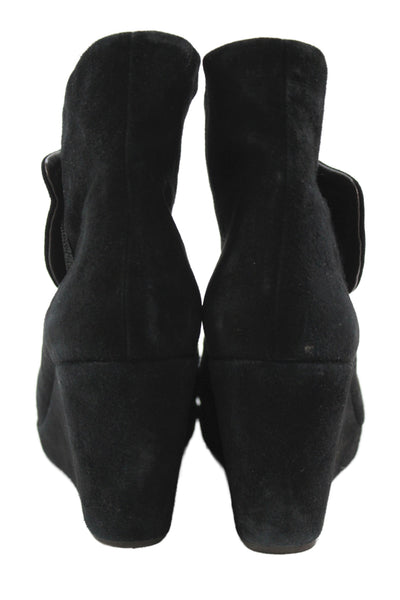 Coclico Womens Suede Round Toe Wedge Ankle Boots Black Size 39 9