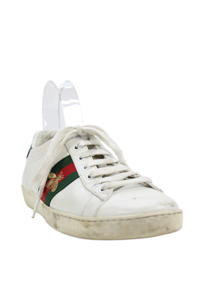 Gucci Womens Leather Embroidered Low Top Sneakers White Size 37.5 7.5
