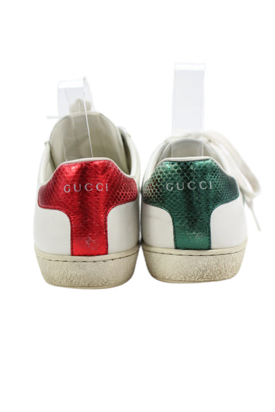 Gucci Womens Leather Embroidered Low Top Sneakers White Size 37.5 7.5